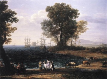 Escena costera con el paisaje del Rapto de Europa Claude Lorrain Pinturas al óleo